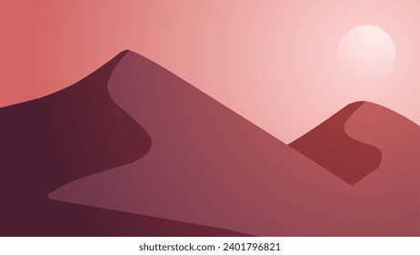 Desert landscape vector illustration. Scenery of sand desert with heat and dry dunes. Subtropical desert landscape for illustration or background