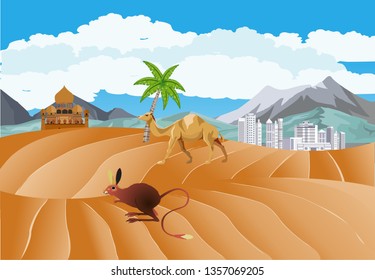 Desert landscape view oriental city, nature outdoor landscape, vector