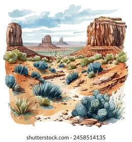 desert lanscape vector illustration in watercolor style