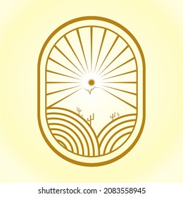 Desert Line Art Logo Badge adventure logo logo design modern minimalist line art simple vintage hipster desert line art badge vector drawing desert desert tree cactus animal camel exploration