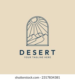 desert line art logo minimalist, sunlight background with emblem vector illustration design