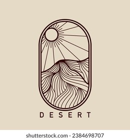 Desert line art logo simple emblem vector illustration. Modern minimalist aesthetic line art elements vector frame 