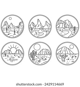 Desert line art vector. Desert line art in circle shape

