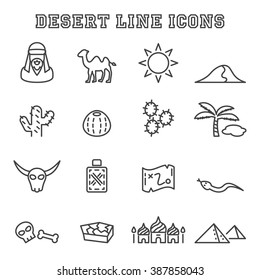 desert line icons, mono vector symbols