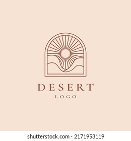 Desert line outline logo template, badge for travel, tourism and ecology concepts, health, yoga Center