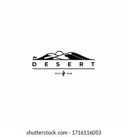 desert logo design with camel silhouette and sunset or sunrise for landscape vector