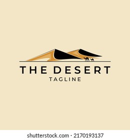 desert logo design with camel silhouette for landscape vector illustration