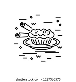 Desert logo design. Line style vector illustration. Portuguese cake. 