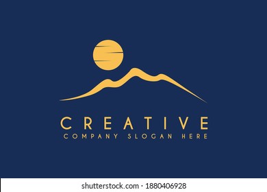 Desert logo design with moon or sun vector illustration. Desert with moon or sun business logos template element design