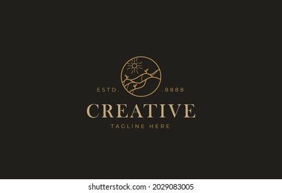 Desert Logo Design Template. Desert landscape during the day. Creative Line Vector Icon Concept.