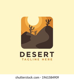 Desert logo design template. Mountain hill with sunshine illustration
