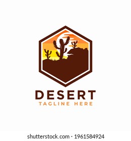 Desert logo design template. Mountain hill with sunshine illustration
