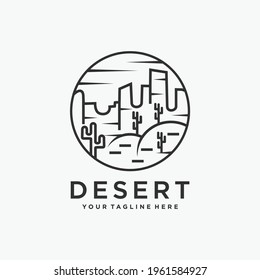 Desert logo design template. Mountain hill with sunshine illustration
