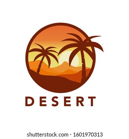 Desert logo design template with sunset illustration