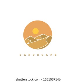 Desert logo design template.Mountain hill with sunshine illustration