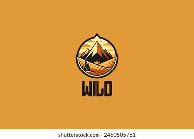 A desert logo with a sand mountain in the middle of the desert represents a destination with extensive travel under the relentless heat of the sun.