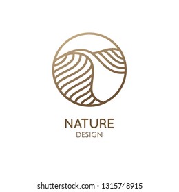 Desert logo template. Vector round icon of water or desert landscape with barkhans. Abstract ornamental emblem for business emblem, badge for travel, tourism and ecology concepts, health, yoga Center