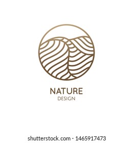 Desert logo template. Vector round icon of water or desert landscape with barkhans. Abstract ornamental emblem for business emblem, badge for travel, tourism and ecology concepts, health, yoga Center
