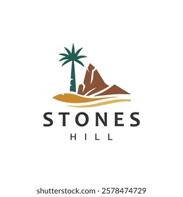 Desert logo vector illustration rock hills icon design big stone symbol