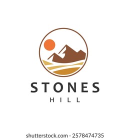 Desert logo vector illustration rock hills icon design big stone symbol