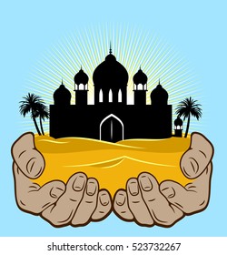 Desert and the magnificent palace in human hands