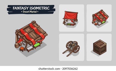 Desert market Fantasy game assets - Isometric Vector Illustration