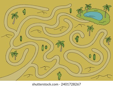 Desert maze graphic color sketch top aerial view illustration vector