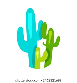 Cactus mexicanos del desierto dibujados por un niño. Brillante infantil descuidado silvestre espinosas plantas suculentas dibujo para el diseño de Anuncio festivo de primavera. Elemento de Vector dibujado a mano plana aislado sobre fondo blanco