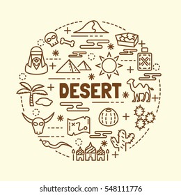 desert minimal thin line icons set, vector illustration design elements
