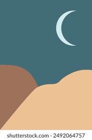 Desert with moon landscape in boho style