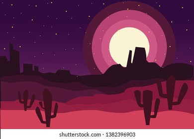 desert  Moon A moonlit night   sky  Cactus Tree  Rocks  
