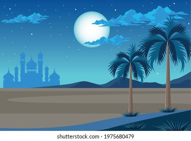 desert with mosque landscape scene