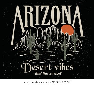 Desert mountain with cactus graphic print design for t shirt and others. 