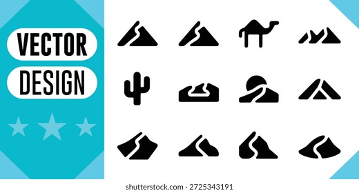Iconos del cactus del camello de la montaña del desierto Vector
