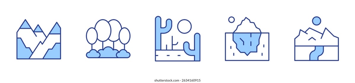 desert, mountain, iceberg, forest, mount kenya. Landscape Icon vector illustration. Line Duotone style. Editable stroke.