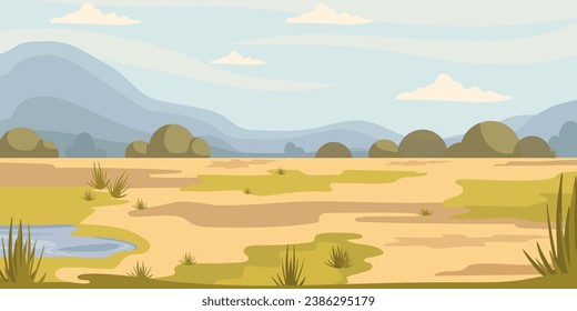 Desert, mountain landscape of the African savanna.Vector graphics.