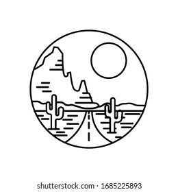 desert mountain landscape line illustration