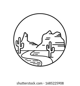 Desert Mountain Landscape Line Illustration Stock Vector (Royalty Free ...