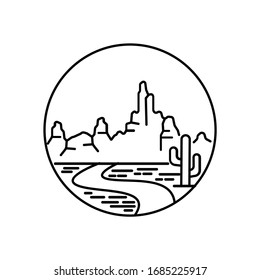 desert mountain landscape line illustration