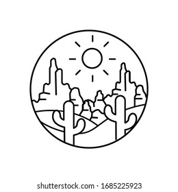desert mountain landscape line illustration