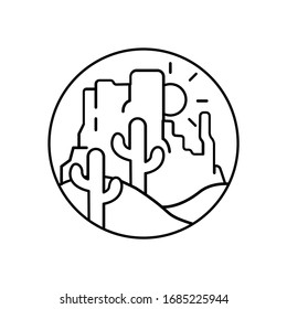 desert mountain landscape line illustration