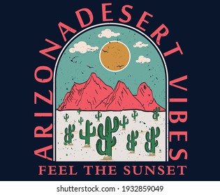 Desert mountain with sunrise vector artwork 