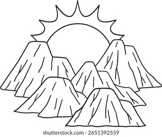 Desert Mountain Sunset Isolated Coloring Page 