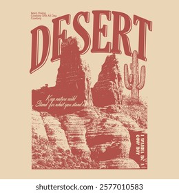 Desert Mountain in vector. vintage retro graphics. t shirt design. sweatshirt print. Arizona desert graphics. summer t shirt prints