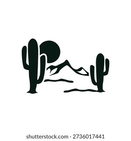 desert mountains among cactus and sunburn logo vector