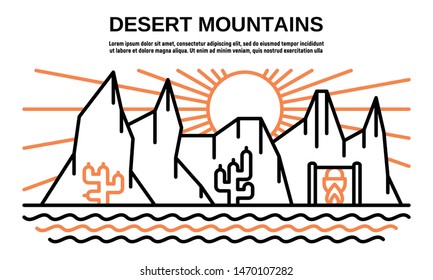 Desert mountains banner. Outline illustration of desert mountains vector banner for web design