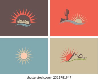 Montañas del Desierto conjunto Rock Sun American Nature Landscape Logos Retro Vintage