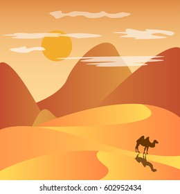 desert with mountains camel vector