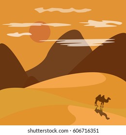 desert with mountains and camel vector