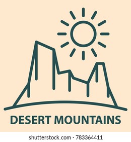 Desert mountains landscape banner in linear style. Desert mountain landscape icon template. Vector illustration.